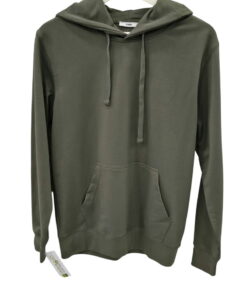 Sudadera de chico en color verde olivo unicolor, con capucha ajustable mediante cordones, bolsillo canguro y puños acanalados
