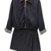 Conjunto denim para chica de chaqueta tipo bomber en vaquero oscuro con cremallera metálica y skort con corte diagonal, costt