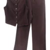 Conjunto de chaleco entallado sin mangas y pantalón ancho de tiro alto para chica, en tejido marrón oscuro elástico y acabado