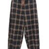 Pantalón barrel de cuadros en fondo oscuro para chica con cinturón ancho marrón, corte relajado, tejido con viscosa y elastán