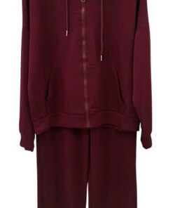 Conjunto de chándal monocolor en burdeos para chica, con sudadera de capucha y cremallera frontal, bolsillo canguro y pantaló