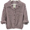 Camisa ancha de cuadros en tonos burdeos y blanco para chica, manga larga, bajo elástico y bolsillos decorativos en el pecho