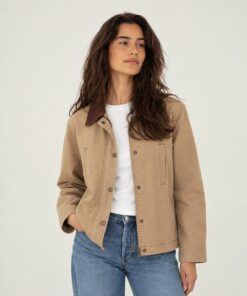 Cazadora tipo barbour beige con cuello de pana marrón para chica