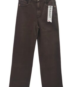 Pantalón vaquero marrón estilo recto para chica, en tejido algodón elástico, cierre de botón metálico y bolsillos clásicos, T
