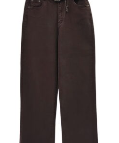 Pantalón vaquero ancho en color chocolate oscuro para chica, con cinturón sintético de hebilla en B y llavero metálico decora