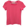 Camiseta básica de manga corta para mujer en color rosa brillante, corte recto y cuello redondo, confeccionada en algodón con