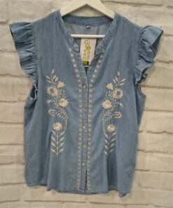 Camisa vaquera bordados beis