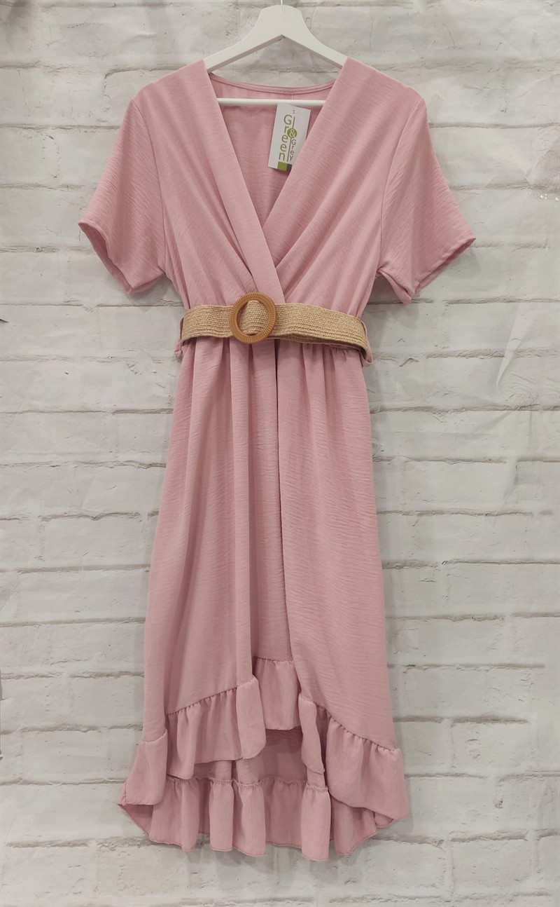Vestido cruzado midi con cinturón