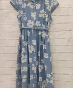 Vestido camisero midi con cinto azul