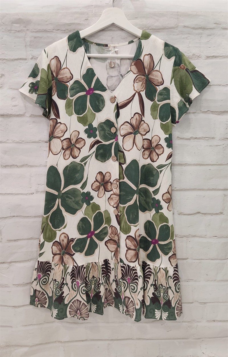 Vestido floreado botones madera
