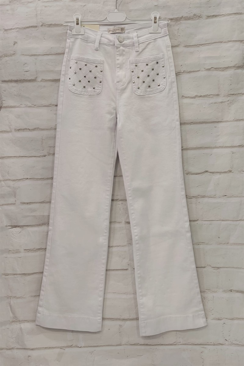 Vaquero ancho blanco tachas