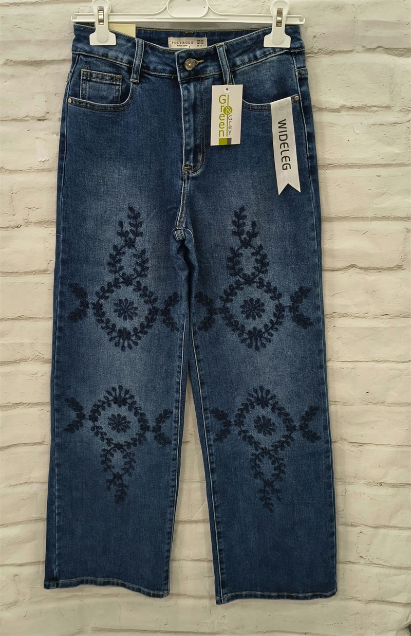 Vaquero chica wide leg bordado de flores