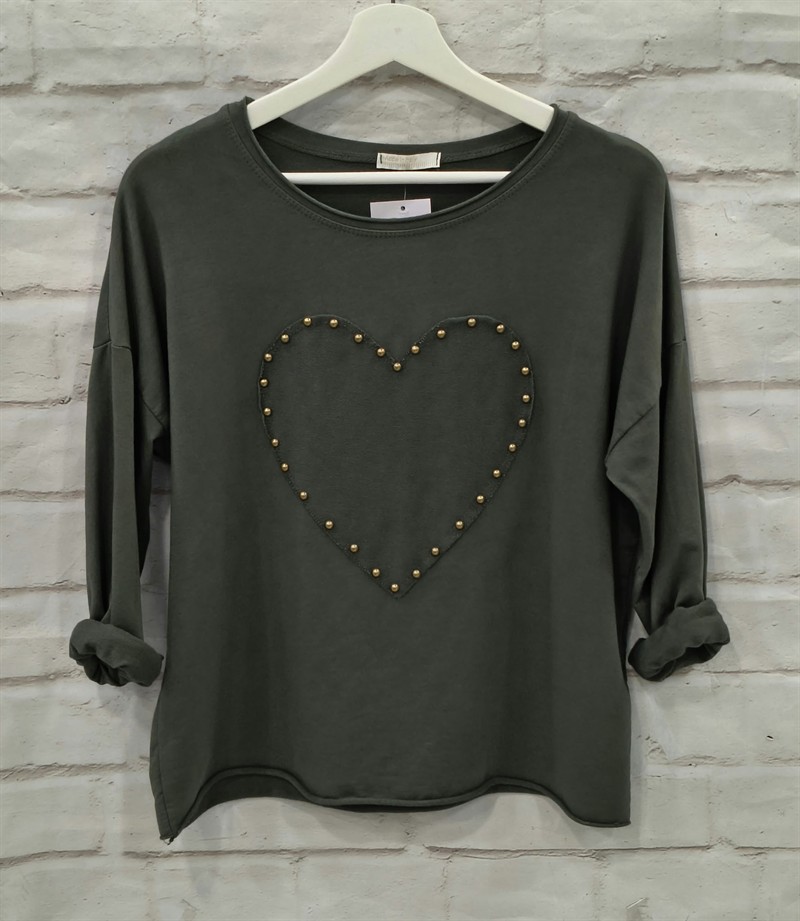 Camiseta manga larga corazon de tachas