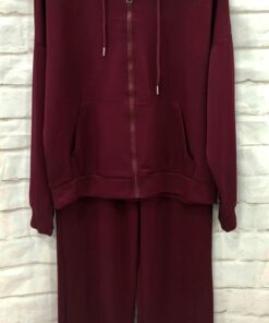 Conjunto de chándal monocolor en burdeos para chica, con sudadera de capucha y cremallera frontal, bolsillo canguro y pantaló