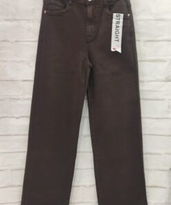 Pantalón vaquero marrón estilo recto para chica, en tejido algodón elástico, cierre de botón metálico y bolsillos clásicos, T