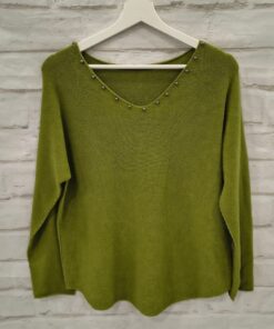 Jersey cuello pico unicolor tachas