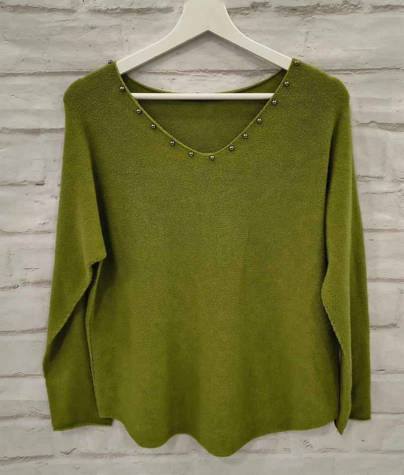 Jersey cuello pico unicolor tachas